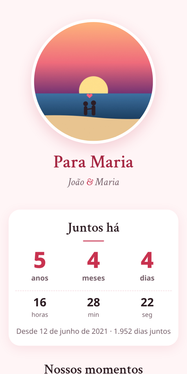 Exemplo de site para namorada feito com o Amorario, visto no celular